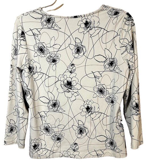 Apostrophe Stretch Women's Tee Top Cream/Black Artsy Modern Boho Floral Top Sz M - Picture 2 of 5